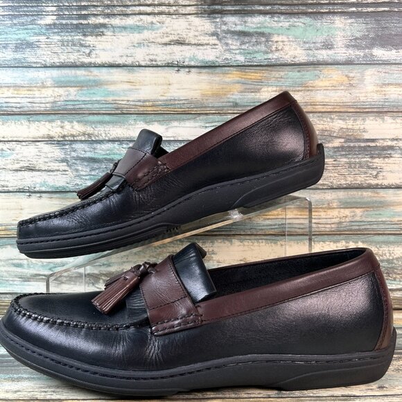 Cole Haan Tassel Loafers Shoes Mens Sz 9.5M Black Brown Leather Moc Toe Slip On. - Picture 2 of 10